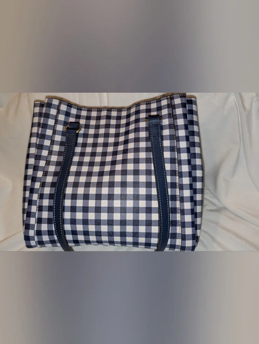 St. John's Bay Gingham Shoulder Bag Blue White NWT